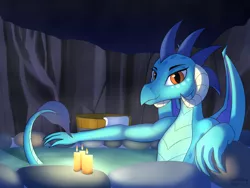 Size: 3000x2250 | Tagged: safe, artist:dash wang, derpibooru import, princess ember, dragon, bathing, candle, hinoki, image, looking at you, onsen, png, towel, wings