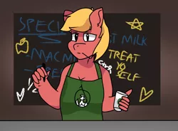 Size: 770x568 | Tagged: safe, artist:str8aura-draws-horses-and-stuff, derpibooru import, big macintosh, twilight sparkle's secret shipfic folder, chalkboard, heart, holding pen, iced latte with breast milk, image, implied sex, meme, png, rule 63, starbucks, stars