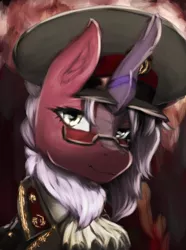 Size: 1560x2100 | Tagged: safe, artist:tekggd, derpibooru import, oc, unofficial characters only, kirin, equestria at war mod, bust, clothes, female, glasses, image, png, portrait, solo, uniform