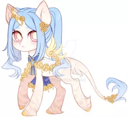 Size: 1024x939 | Tagged: safe, artist:miioko, derpibooru import, oc, unofficial characters only, alicorn, pony, alicorn oc, clothes, deviantart watermark, female, hoof fluff, horn, horn jewelry, image, jewelry, jpeg, leonine tail, mare, obtrusive watermark, simple background, solo, tail, watermark, white background, wings