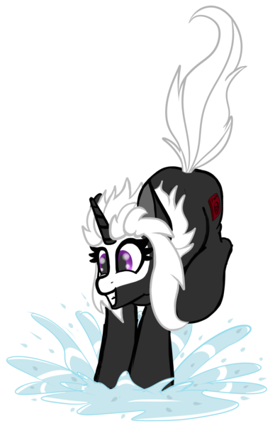 Size: 2375x3675 | Tagged: safe, artist:justapone, derpibooru import, oc, oc:s.leech, unofficial characters only, pony, unicorn, colored, colored sketch, cute, female, gritted teeth, happy, high res, horn, image, mare, png, raised hoof, raised tail, simple background, smiling, solo, splash, splashing, tail, teeth, transparent background, unicorn oc, water