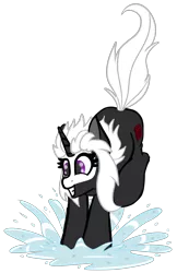 Size: 2375x3675 | Tagged: safe, artist:justapone, derpibooru import, oc, oc:s.leech, unofficial characters only, pony, unicorn, colored, colored sketch, cute, female, gritted teeth, happy, high res, horn, image, mare, png, raised hoof, raised tail, simple background, smiling, solo, splash, splashing, tail, teeth, transparent background, unicorn oc, water