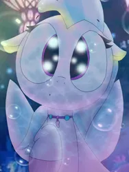 Size: 768x1024 | Tagged: safe, artist:bluemario11, derpibooru import, silverstream, seapony (g4), blue mane, bubble, coral, female, fin wings, fins, glow, image, jewelry, looking at you, necklace, ocean, png, purple eyes, seapony silverstream, seaquestria, solo, swimming, underwater, water, wings