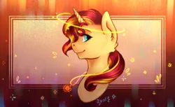 Size: 3600x2200 | Tagged: safe, artist:kot-of-eden, artist:saphirecat11, derpibooru import, sunset shimmer, pony, unicorn, bust, female, image, png, profile, smiling, solo