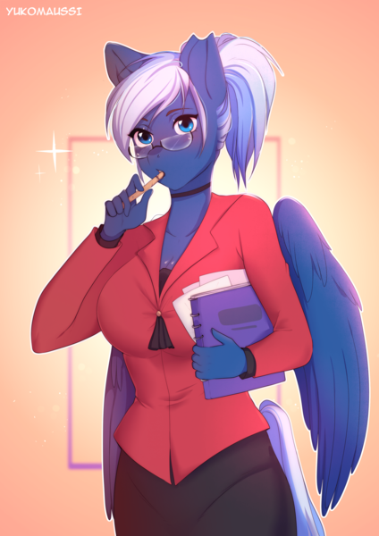 Size: 1920x2715 | Tagged: safe, artist:yukomaussi, derpibooru import, oc, oc:lunacy, unofficial characters only, anthro, pegasus, glasses, image, pegasus oc, png, wings