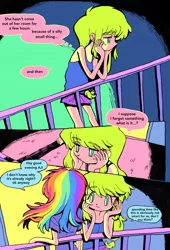 Size: 3087x4537 | Tagged: safe, artist:0828m, derpibooru import, applejack, rainbow dash, equestria girls, appledash, clothes, comic, duo, duo female, female, freckles, image, lesbian, looking at someone, manga, png, shipping, speech bubble, thought bubble