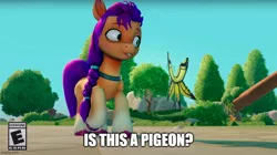Size: 892x500 | Tagged: safe, derpibooru import, edit, sunny starscout, butterfly, insect, g5, image, is this a pigeon, jpeg, meme, my little pony: a maretime bay adventure
