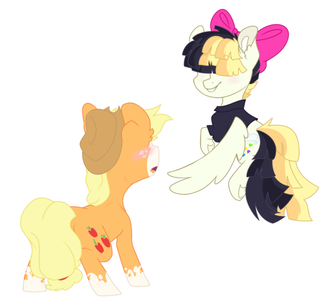 Size: 938x852 | Tagged: safe, artist:that-softscorpio, derpibooru import, applejack, songbird serenade, my little pony: the movie, applejack's cutie mark, applejack's hat, black shirt, bow, coat markings, cowboy hat, cute, female, flying, g4, hair bow, hat, image, jackabetes, lesbian, multicolored mane, multicolored tail, pink bow, png, shipping, sia (singer), simple background, songbetes, songjack, tail, transparent background, two toned mane, two toned tail
