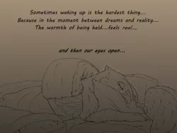 Size: 1280x960 | Tagged: safe, artist:backlash91, derpibooru import, gilda, gryphon, blanket, crying, depressed, depression, hug, image, jpeg, monochrome, pillow, pillow hug, quote, sad, solo, wings