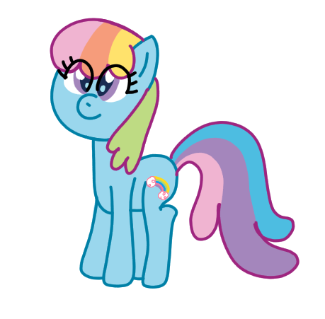 Size: 459x451 | Tagged: safe, artist:funnyclowns64, derpibooru import, rainbow dash (g3), earth pony, pony, colored, cute, female, g3, g3 dashabetes, g3 to g4, g4, generation leap, hooves, image, mare, multicolored hair, multicolored mane, multicolored tail, png, rainbow hair, rainbow tail, smiling, solo, standing, tail, that was fast