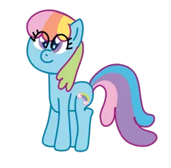 Size: 459x451 | Tagged: safe, artist:funnyclowns64, derpibooru import, rainbow dash (g3), earth pony, pony, colored, cute, female, g3, g3 dashabetes, g3 to g4, g4, generation leap, hooves, image, mare, multicolored hair, multicolored mane, multicolored tail, png, rainbow hair, rainbow tail, smiling, solo, standing, tail, that was fast