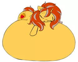 Size: 1510x1200 | Tagged: suggestive, artist:ahobobo, derpibooru import, oc, oc:cinderheart, pony, unicorn, belly, belly bed, big belly, huge belly, image, impossibly large belly, png, sketch, sleeping, solo