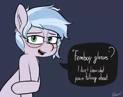 Size: 1589x1261 | Tagged: safe, artist:pinkberry, derpibooru import, oc, oc:winter azure, pony, bashful, colt, dialogue, dialogue box, femboy, foal, freckles, girly, glasses, image, male, png, round glasses, speech, speech bubble, talking, text, trap
