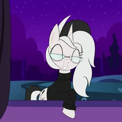 Size: 3000x3000 | Tagged: safe, artist:bestponies, derpibooru import, oc, oc:diamond horseshoe, unofficial characters only, pony, unicorn, clothes, cute, cutie mark, eyelashes, female, flower, glasses, grin, horn, image, jpeg, looking at you, mare, night, smiling, smiling at you, solo, stars, sweater, tree, window