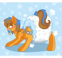 Size: 1700x1600 | Tagged: suggestive, artist:jupiters, derpibooru import, oc, oc:bluestar, pony, blushing, diaper, diaper fetish, fetish, image, jpeg, pacifier, poofy diaper