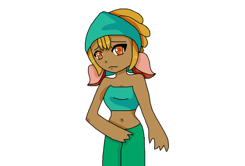 Size: 1200x812 | Tagged: safe, artist:phoebeartfulgirl992, derpibooru import, human, them's fightin' herds, animal ears, bandana, belly button, community related, female, frown, humanized, image, png, shanty (tfh), simple background, solo, transparent background, tube top