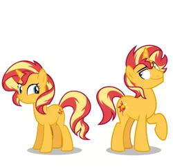 Size: 972x938 | Tagged: safe, artist:orin331, derpibooru import, edit, vector edit, sunset shimmer, pony, unicorn, female, image, male, png, r63 paradox, r63 shipping, rule 63, shipping, smiling, straight, sunset glare, tomboy, vector