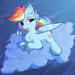 Size: 1324x1324 | Tagged: safe, artist:glazirka, derpibooru import, rainbow dash, pegasus, pony, :p, chest fluff, cute, dashabetes, ear fluff, female, fluffy, image, leg fluff, lying down, mare, open mouth, png, prone, sky, smiling, solo, tongue out, wing fluff, wings