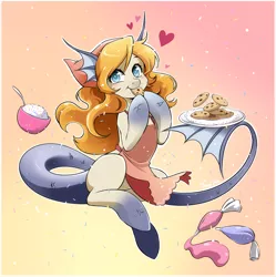 Size: 2742x2757 | Tagged: safe, artist:nekoshiei, derpibooru import, oc, oc:marina, unofficial characters only, merpony, original species, blushing, cookie, female, fish tail, food, heart, image, jpeg, looking at you, plate, smiling, smiling at you, solo, sprinkles, tail