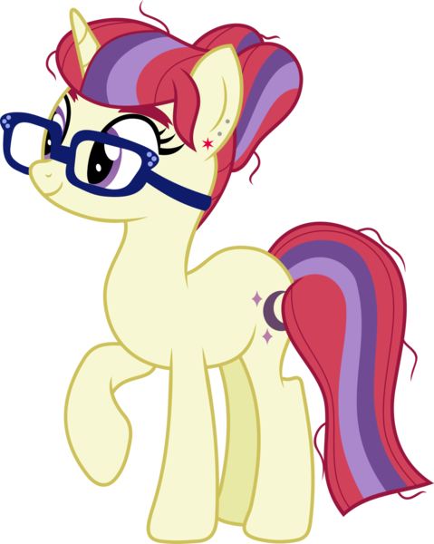 Size: 937x1174 | Tagged: safe, artist:littlejurnalina, derpibooru import, moondancer, pony, alternate hairstyle, glasses, image, png, raised hoof, simple background, solo, transparent background, vector