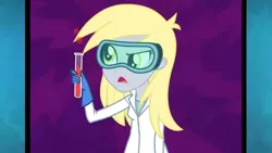Size: 3410x1920 | Tagged: safe, derpibooru import, screencap, derpy hooves, acadeca, equestria girls, friendship games, female, goggles, high res, image, jpeg, open mouth, solo