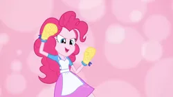 Size: 3410x1920 | Tagged: safe, derpibooru import, screencap, pinkie pie, acadeca, equestria girls, friendship games, apron, clothes, cutie mark, cutie mark on clothes, female, high res, image, jpeg, open mouth, open smile, smiling, solo