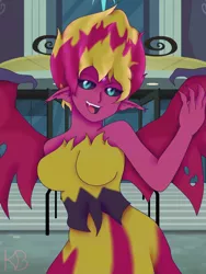 Size: 1024x1360 | Tagged: safe, artist:artistgrimm, derpibooru import, sunset shimmer, equestria girls, breasts, busty sunset satan, clothes, female, image, jpeg, open mouth, solo, sunset satan