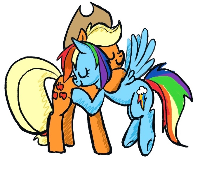 Size: 685x581 | Tagged: safe, artist:laya-21, derpibooru import, applejack, rainbow dash, pony, appledash, female, hug, image, jpeg, lesbian, shipping, simple background, white background