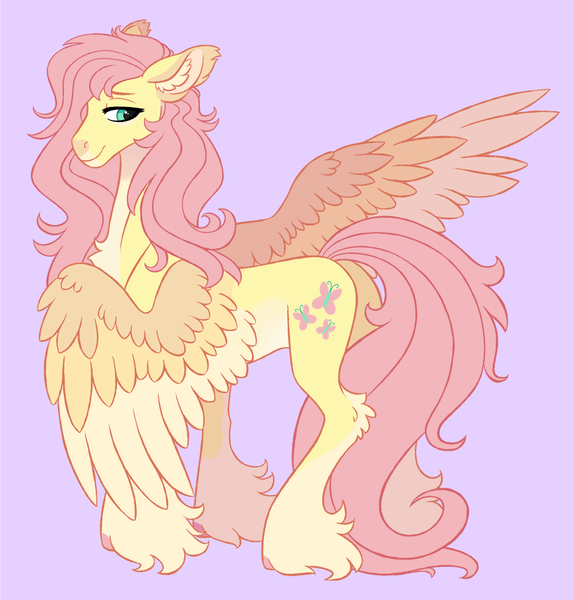 Size: 1200x1255 | Tagged: safe, artist:eeelt, derpibooru import, fluttershy, colored wings, image, png, unshorn fetlocks, violet background, wings