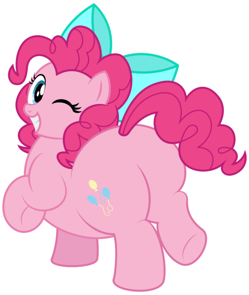 Size: 2683x3179 | Tagged: safe, artist:aleximusprime, derpibooru import, pinkie pie, earth pony, pony, flurry heart's story, balloonbutt, bow, butt, cute, diapinkes, fat, female, hair bow, high res, image, looking back, mare, older, older pinkie pie, one eye closed, plot, png, pudgy pie, simple background, smiling, solo, thick, transparent background, wink