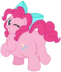 Size: 2683x3179 | Tagged: safe, artist:aleximusprime, derpibooru import, pinkie pie, earth pony, pony, flurry heart's story, balloonbutt, bow, butt, cute, diapinkes, fat, female, hair bow, high res, image, looking back, mare, older, older pinkie pie, one eye closed, plot, png, pudgy pie, simple background, smiling, solo, thick, transparent background, wink