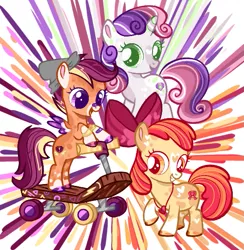 Size: 547x561 | Tagged: safe, artist:goldlines005, derpibooru import, apple bloom, scootaloo, sweetie belle, earth pony, pegasus, pony, unicorn, abstract background, cutie mark, cutie mark crusaders, eyelashes, female, filly, foal, image, png, scooter, the cmc's cutie marks