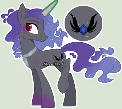 Size: 2693x2419 | Tagged: safe, artist:dinkydoolove, derpibooru import, oc, unofficial characters only, pony, unicorn, ethereal mane, horn, image, looking back, male, necktie, offspring, parent:king sombra, parent:princess luna, parents:lumbra, png, raised hoof, simple background, stallion, starry mane, unicorn oc