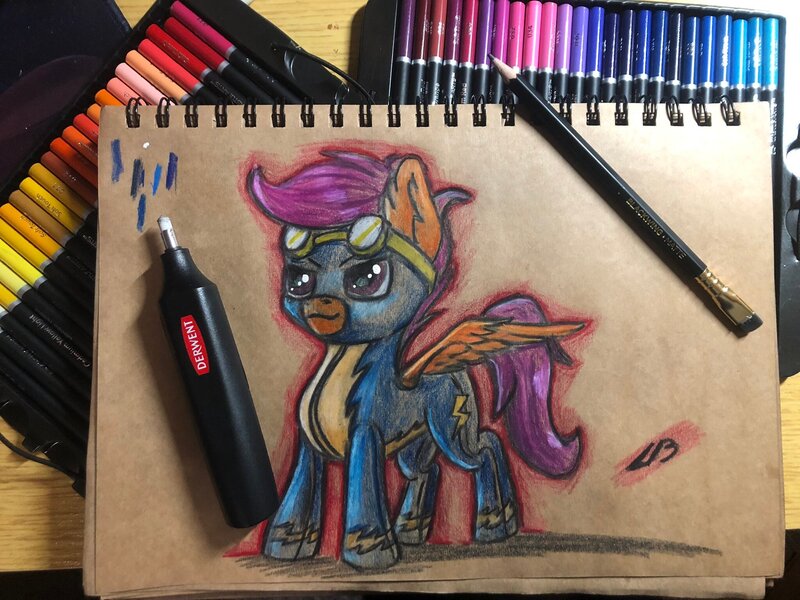 Size: 2048x1536 | Tagged: safe, artist:db, artist:dbcreativearts, derpibooru import, scootaloo, pegasus, clothes, image, jpeg, solo, traditional art, uniform, wonderbolts uniform