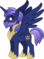 Size: 2210x2990 | Tagged: safe, artist:shakespearicles, artist:whalepornoz, derpibooru import, oc, oc:prince nova sparkle, unofficial characters only, alicorn, pony, alicorn oc, beard, facial hair, fimfiction, high res, horn, image, jewelry, male, offspring, png, ponytail, prince, product of incest, regalia, royalty, shakespearicles, show accurate, simple background, solo, stallion, standing, transparent background, wings