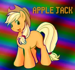 Size: 960x908 | Tagged: safe, artist:sephirothisshot23234, derpibooru import, applejack, gradient background, image, looking at you, png, smiling, standing