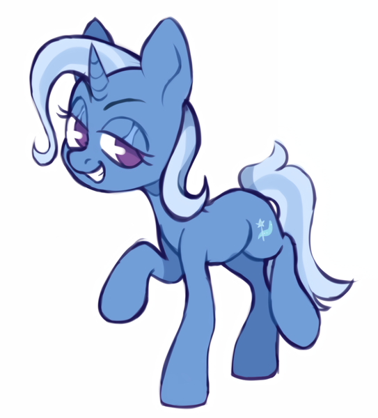 Size: 1086x1200 | Tagged: safe, artist:occultusion, edit, editor:edits of hate, editor:unofficial edits thread, trixie, pony, unicorn, female, grin, image, looking at you, mare, png, raised leg, simple background, smiling, solo, white background