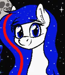Size: 689x798 | Tagged: safe, artist:seafooddinner, oc, oc:nasapone, unofficial characters only, earth pony, pony, female, image, looking at you, mare, moon, png, smiling, solo, space, stars