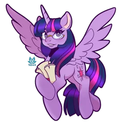 Size: 1500x1500 | Tagged: safe, artist:cckittycreative, derpibooru import, twilight sparkle, twilight sparkle (alicorn), alicorn, pony, female, glasses, image, mare, png, scroll, simple background, solo, spread wings, transparent background, wings
