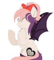 Size: 1280x1422 | Tagged: safe, artist:allyster-black, derpibooru import, oc, oc:sweet velvet, bat pony, bow, clapping, clapping ponies, clothes, gif, hair bow, image, socks, solo