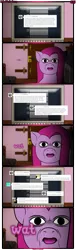 Size: 1245x4074 | Tagged: safe, artist:underwoodart, derpibooru import, pinkie pie, oc, oc:kumquat, earth pony, pony, timber wolf, ask pink-pony, blurry background, computer, door, image, keyboard, meme, monitor, pinkamena diane pie, png, tumblr, tumblr comic, wat