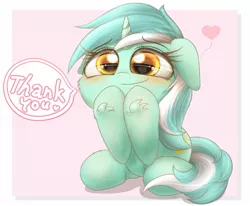 Size: 1800x1486 | Tagged: safe, artist:phoenixrk49, derpibooru import, lyra heartstrings, pony, unicorn, blushing, cute, dialogue, eye reflection, female, floating heart, floppy ears, happy, heart, heart eyes, hoof fluff, horn, image, jpeg, lyrabetes, mare, reflection, simple background, smiling, solo, speech bubble, thank you, white background, wingding eyes