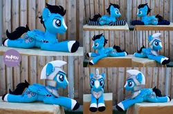 Size: 2200x1454 | Tagged: safe, artist:meplushyou, derpibooru import, oc, oc:enduro elite, pegasus, pony, clothes, helmet, image, irl, jpeg, lying down, male, photo, plushie, prone, socks, solo, stallion, striped socks