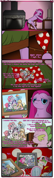 Size: 2490x8156 | Tagged: safe, artist:underwoodart, derpibooru import, applejack, cloudy quartz, fluttershy, gummy, igneous rock pie, limestone pie, marble pie, maud pie, pinkie pie, rainbow dash, rarity, spike, twilight sparkle, dragon, earth pony, pegasus, pony, unicorn, ask pink-pony, absurd resolution, balloon, bed, bindle, camera, candy, coal, collar, comb, comic, computer, confetti, female, fireplace, food, framed picture, image, inner thoughts, key, knapsack, lollipop, male, mane six, mane six opening poses, memories, mirror, monologue, photo, pinkamena diane pie, png, quartzrock, rotten apple, sad, shipping, stick, stool, story included, straight, sweets, talking