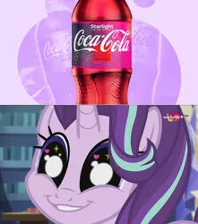 Size: 1196x1350 | Tagged: safe, artist:mlpfan3991, derpibooru import, edit, screencap, starlight glimmer, pony, unicorn, equestria girls, equestria girls series, mirror magic, spoiler:eqg specials, advertisement, big eyes, bottle, coca-cola, drink, gazing, image, jpeg, smiling, solo, starlight coca-cola