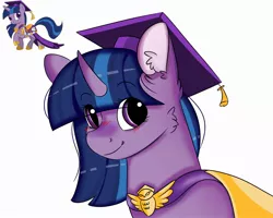 Size: 2500x2000 | Tagged: safe, artist:valkiria, derpibooru import, twilight sparkle, twilight twinkle, pony, unicorn, alternate design, alternate hairstyle, cape, clothes, concept art, cute, female, graduation cap, hat, image, jpeg, mare, simple background, solo, twiabetes, unicorn twilight, white background