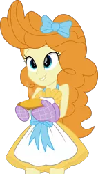 Size: 2898x5094 | Tagged: safe, artist:thatusualguy06, derpibooru import, pumpkin cake, equestria girls, the last problem, .svg available, apron, bare shoulders, bow, clothes, clothes swap, equestria girls-ified, female, hair bow, image, mittens, older, older pumpkin cake, png, pumpkin pie, simple background, sleeveless, solo, transparent background, vector