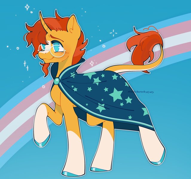 Size: 2036x1911 | Tagged: source needed, safe, artist:area51boyfriend, sunburst, gender headcanon, image, jpeg, solo, trans flag, trans pride flag