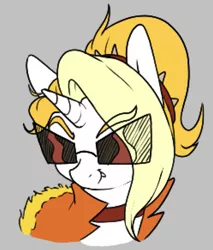 Size: 765x897 | Tagged: safe, artist:lockheart, derpibooru import, oc, oc:dyx, unofficial characters only, alicorn, pony, bust, choker, clothes, female, filly, foal, gray background, image, jacket, png, simple background, solo, sunglasses