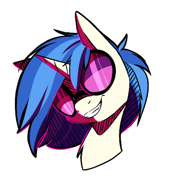 Size: 844x882 | Tagged: safe, artist:lockheart, derpibooru import, vinyl scratch, pony, unicorn, bust, female, grin, image, looking at you, mare, png, simple background, smiling, smiling at you, solo, sunglasses, transparent background